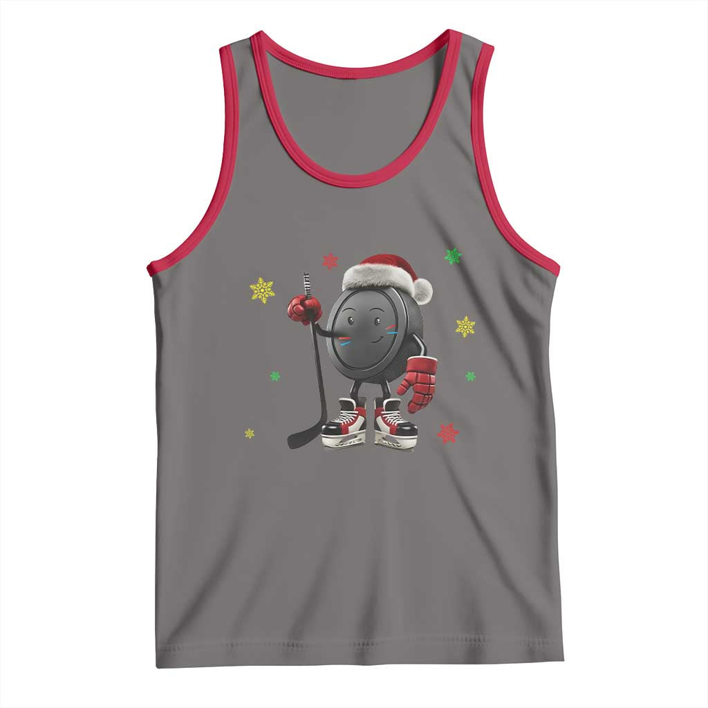Funny Ice Hockey Holiday Gift Tank Top Cute Puck Wearing Santa Hat TS12 Deep Heather Red Print Your Wear