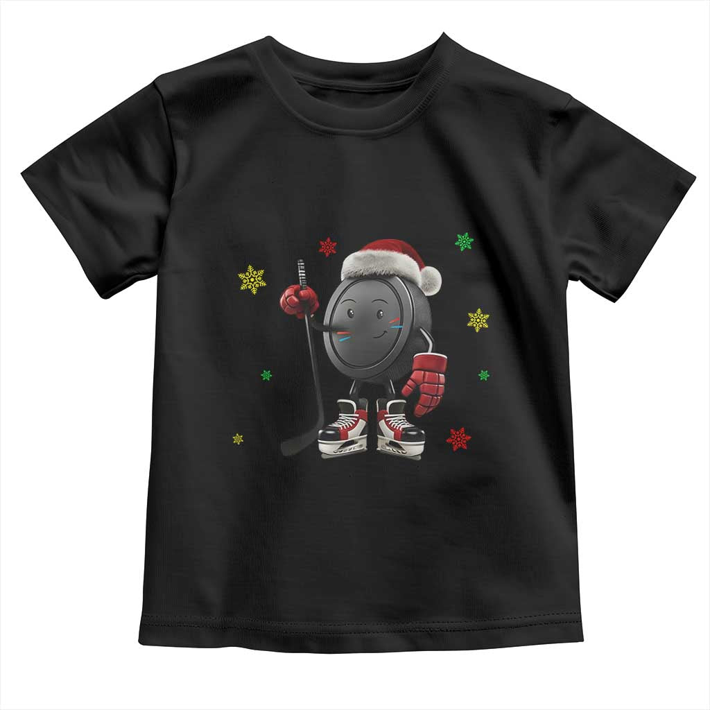 Funny Ice Hockey Holiday Gift Toddler T Shirt Cute Puck Wearing Santa Hat TS12 Black Print Your Wear