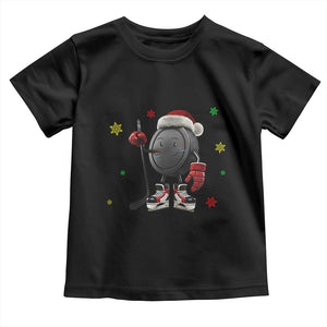 Funny Ice Hockey Holiday Gift Toddler T Shirt Cute Puck Wearing Santa Hat TS12 Black Print Your Wear