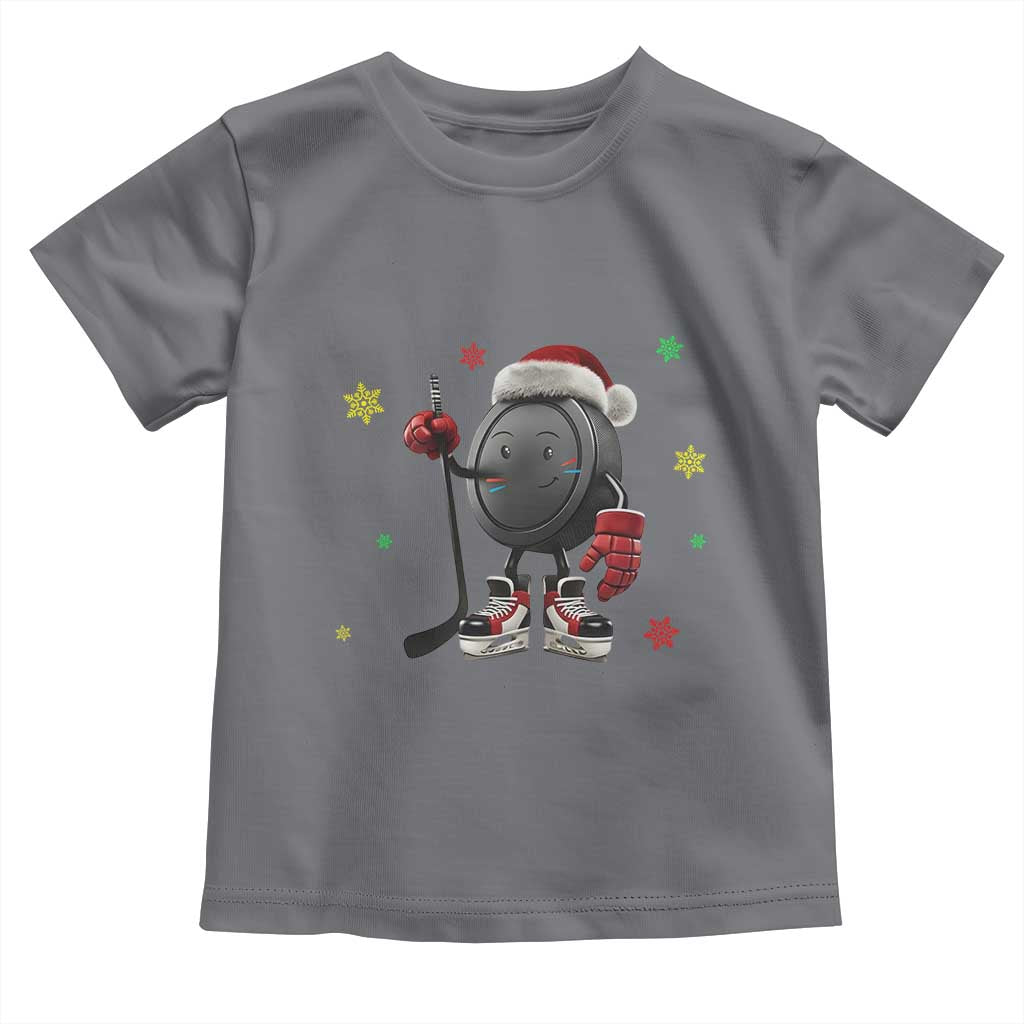 Funny Ice Hockey Holiday Gift Toddler T Shirt Cute Puck Wearing Santa Hat TS12 Charcoal Print Your Wear