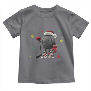 Funny Ice Hockey Holiday Gift Toddler T Shirt Cute Puck Wearing Santa Hat TS12 Charcoal Print Your Wear