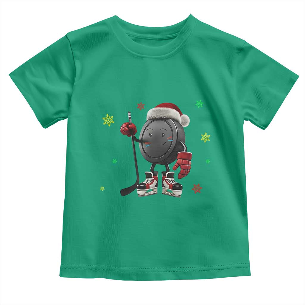 Funny Ice Hockey Holiday Gift Toddler T Shirt Cute Puck Wearing Santa Hat TS12 Irish Green Print Your Wear