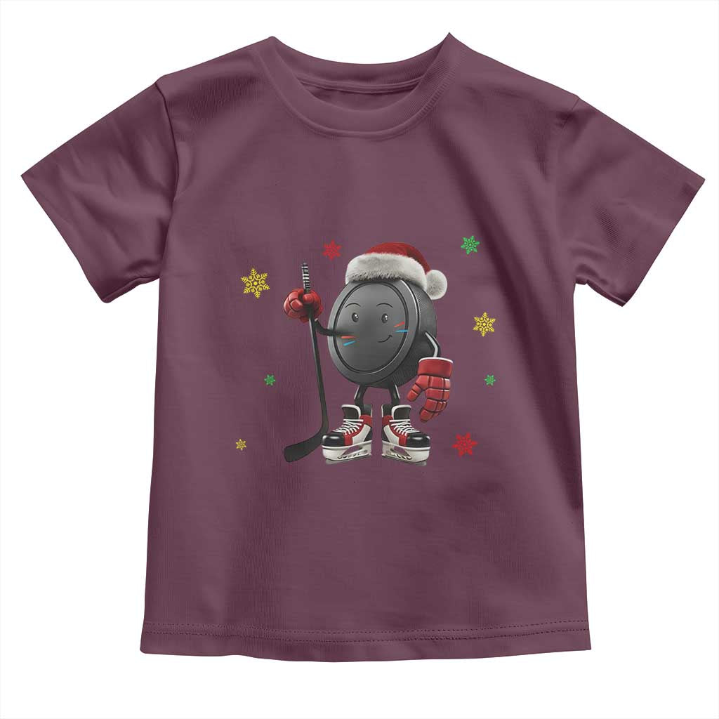 Funny Ice Hockey Holiday Gift Toddler T Shirt Cute Puck Wearing Santa Hat TS12 Maroon Print Your Wear