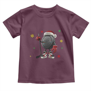 Funny Ice Hockey Holiday Gift Toddler T Shirt Cute Puck Wearing Santa Hat TS12 Maroon Print Your Wear