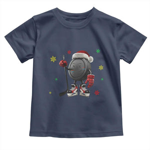 Funny Ice Hockey Holiday Gift Toddler T Shirt Cute Puck Wearing Santa Hat TS12 Navy Print Your Wear