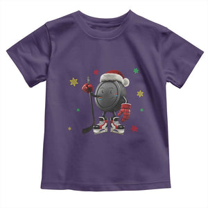 Funny Ice Hockey Holiday Gift Toddler T Shirt Cute Puck Wearing Santa Hat TS12 Purple Print Your Wear