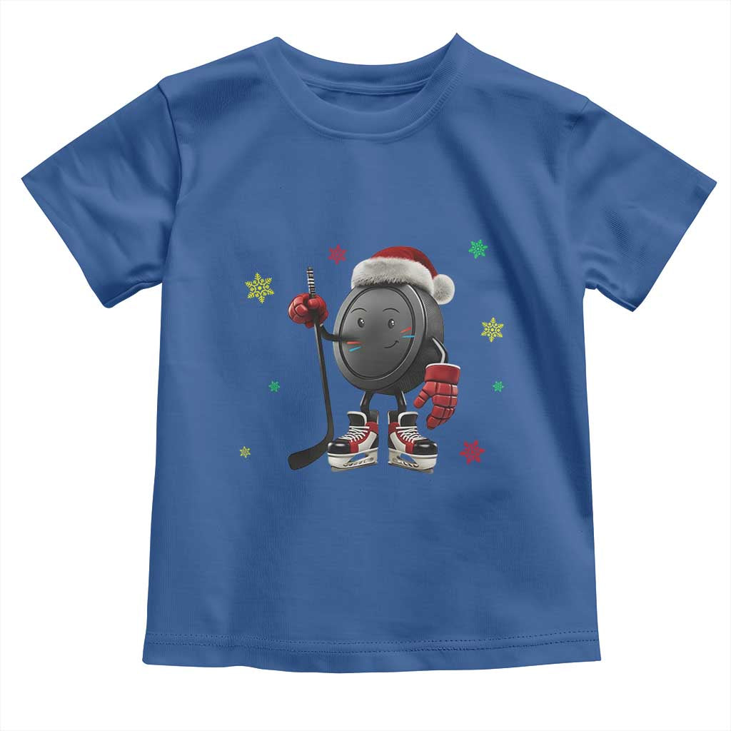 Funny Ice Hockey Holiday Gift Toddler T Shirt Cute Puck Wearing Santa Hat TS12 Royal Blue Print Your Wear