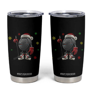 Funny Ice Hockey Holiday Gift Tumbler Cup Cute Puck Wearing Santa Hat TS12 Black Print Your Wear