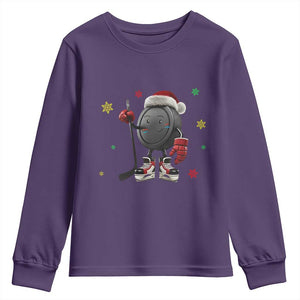 Funny Ice Hockey Holiday Gift Youth Sweatshirt Cute Puck Wearing Santa Hat TS12 Purple Print Your Wear