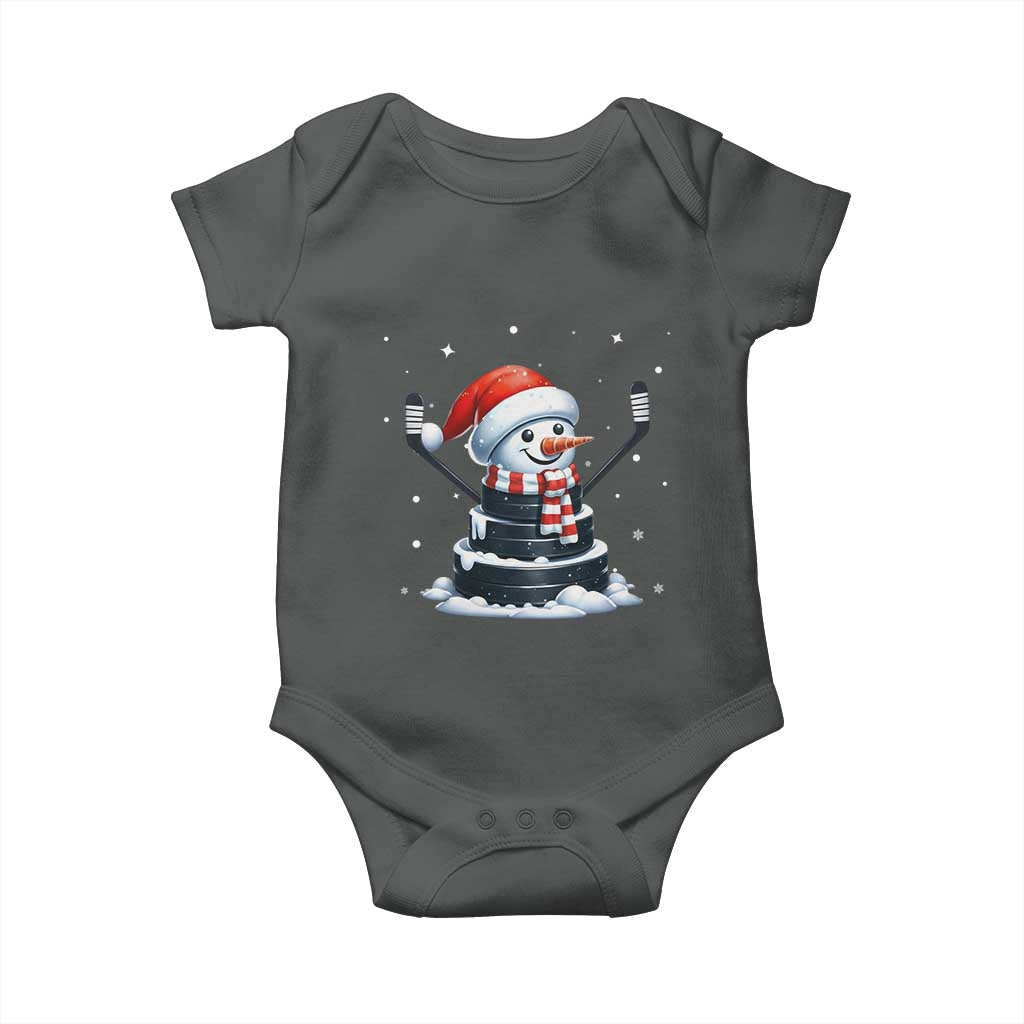 Hockey Puck Snowman Baby Onesie Funny Holiday Christmas Gift TS12 Dark Heather Print Your Wear