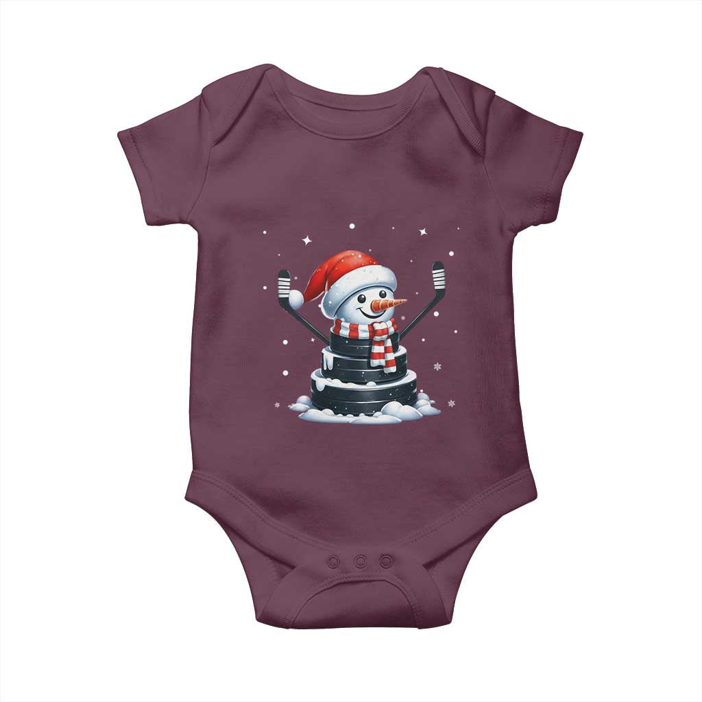 Hockey Puck Snowman Baby Onesie Funny Holiday Christmas Gift TS12 Maroon Print Your Wear