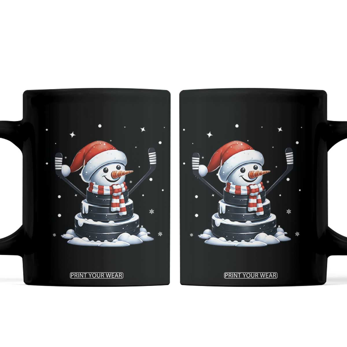 Hockey Puck Snowman Coffee Mug Funny Holiday Christmas Gift TS12 Black Print Your Wear