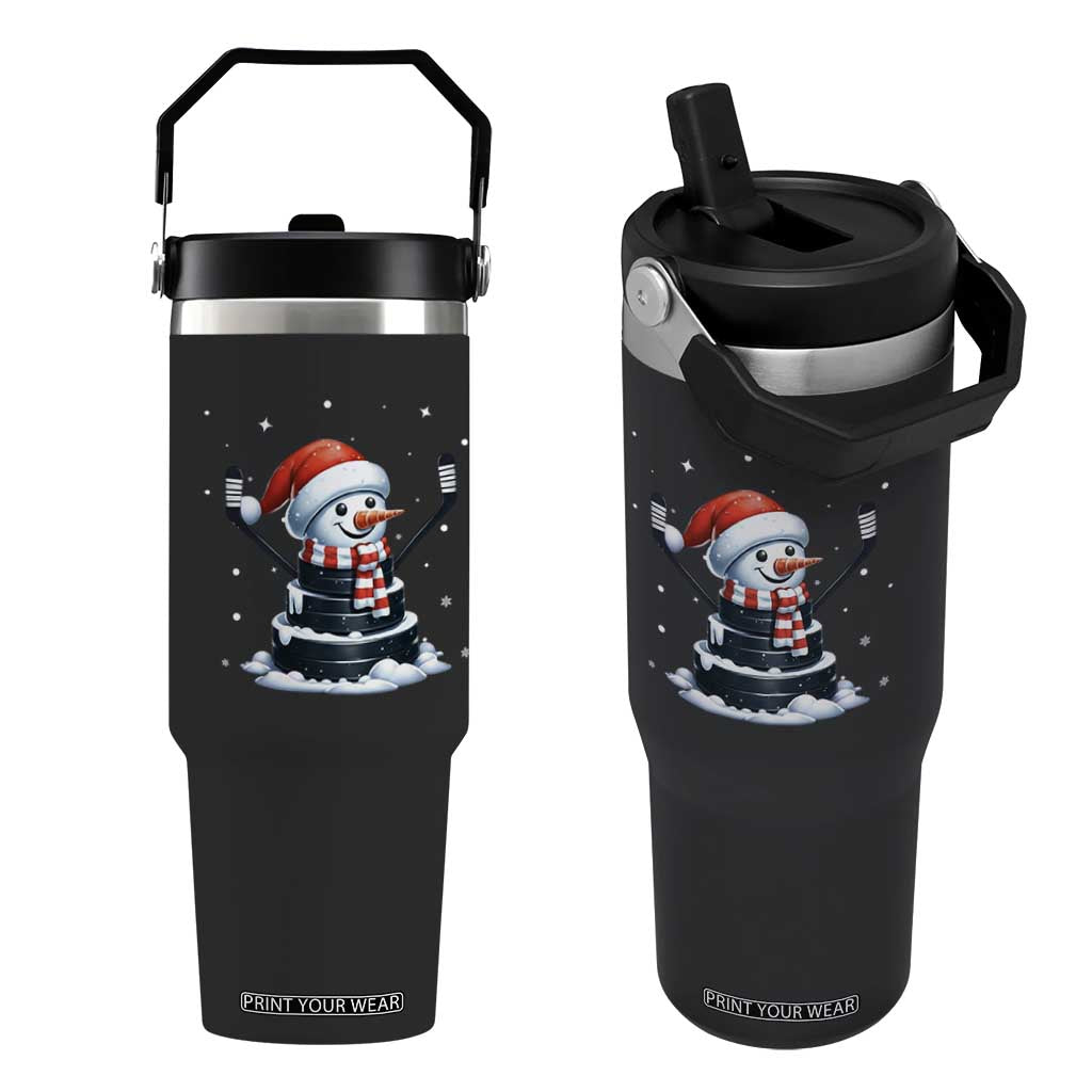 Hockey Puck Snowman Flip Straw Tumbler Funny Holiday Christmas Gift TS12 One Size: 30 oz Black Print Your Wear
