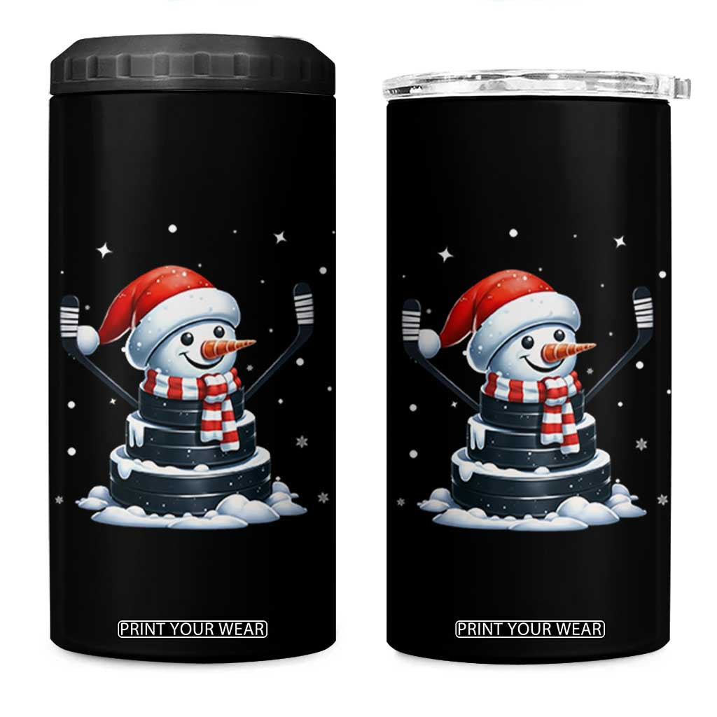 Hockey Puck Snowman 4 in 1 Can Cooler Tumbler Funny Holiday Christmas Gift TS12 One Size: 16 oz Black Print Your Wear