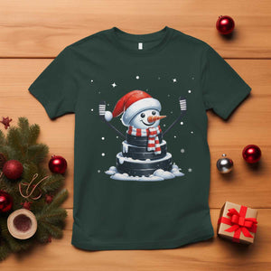 Hockey Puck Snowman T Shirt Funny Holiday Christmas Gift TS12 Dark Forest Green Print Your Wear