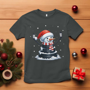 Hockey Puck Snowman T Shirt Funny Holiday Christmas Gift TS12 Dark Heather Print Your Wear