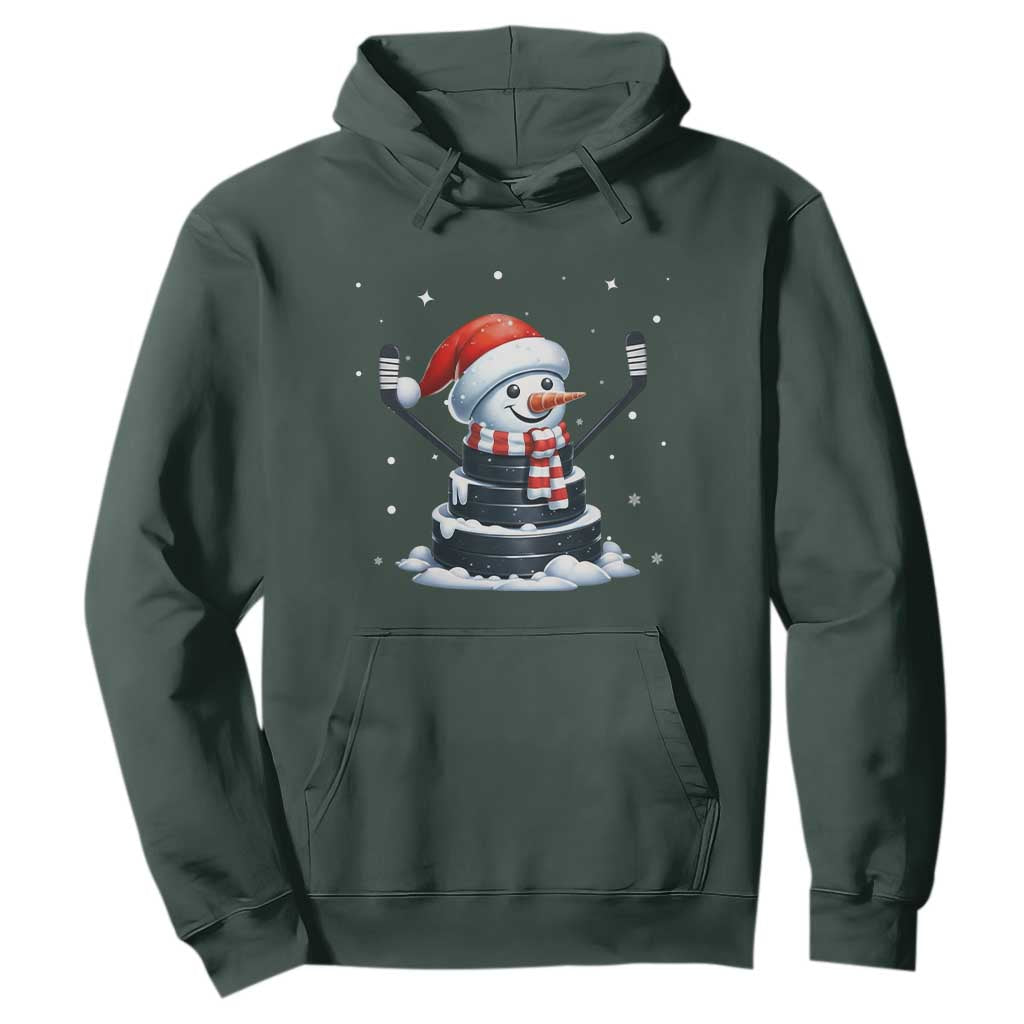 Hockey Puck Snowman Hoodie Funny Holiday Christmas Gift TS12 Dark Forest Green Print Your Wear