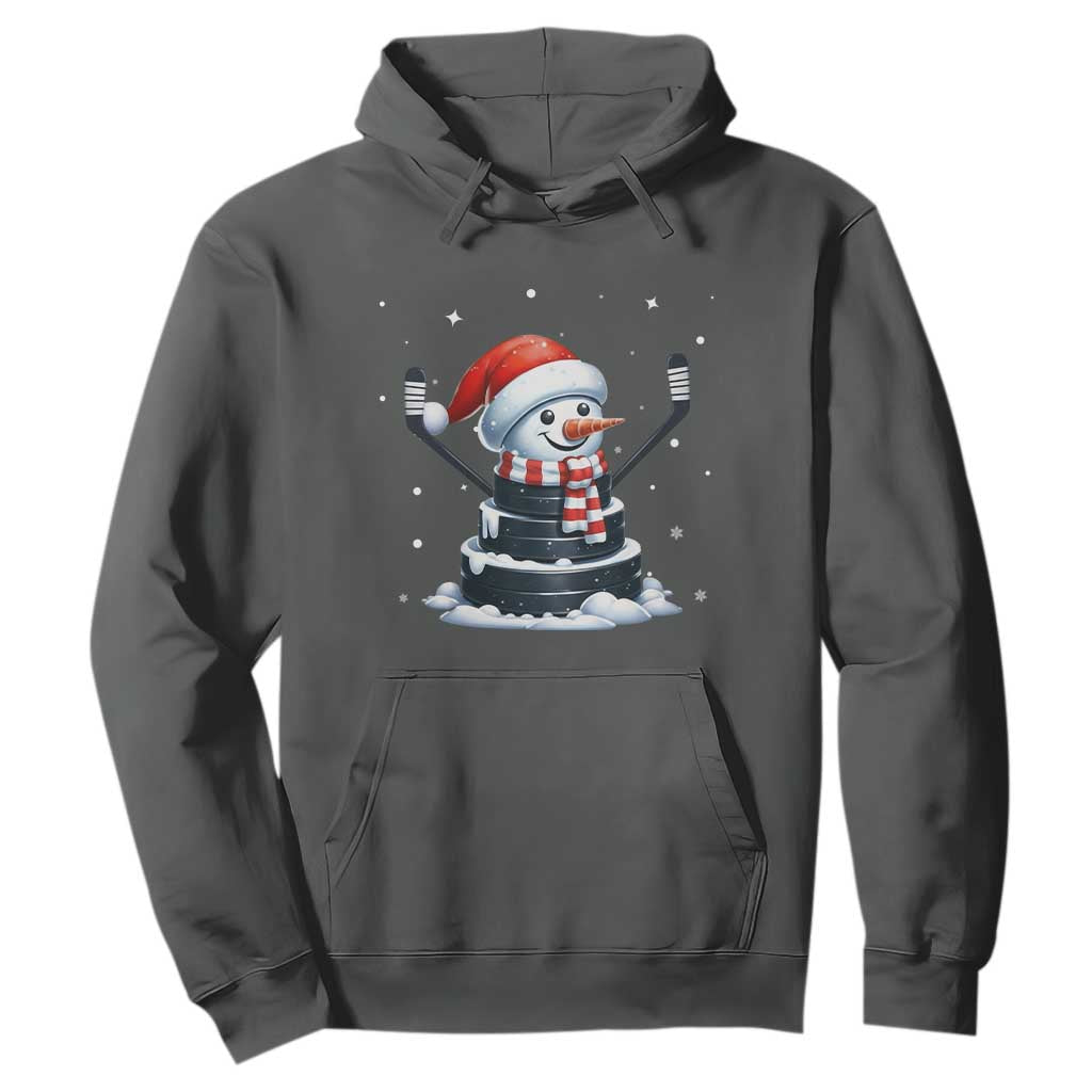 Hockey Puck Snowman Hoodie Funny Holiday Christmas Gift TS12 Dark Heather Print Your Wear