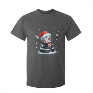 Hockey Puck Snowman T Shirt For Kid Funny Holiday Christmas Gift TS12 Dark Heather Print Your Wear