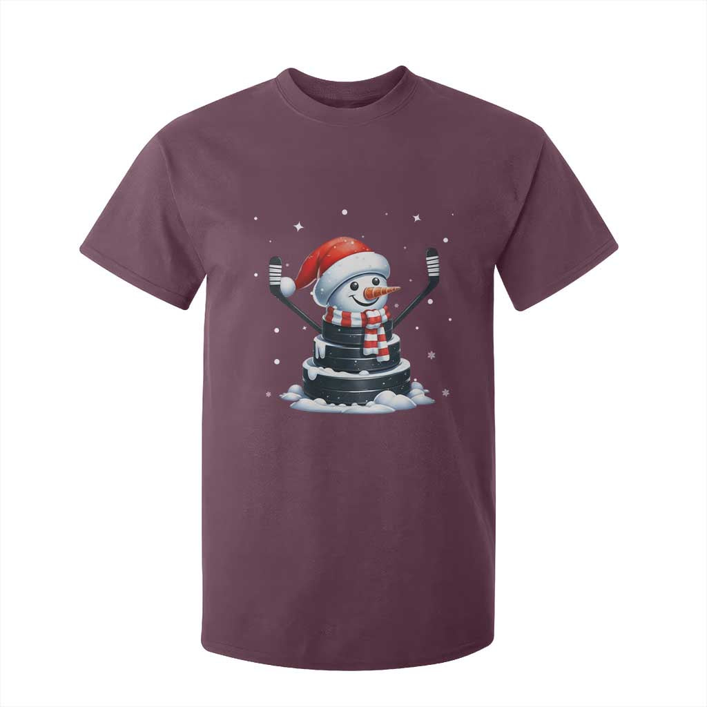 Hockey Puck Snowman T Shirt For Kid Funny Holiday Christmas Gift TS12 Maroon Print Your Wear
