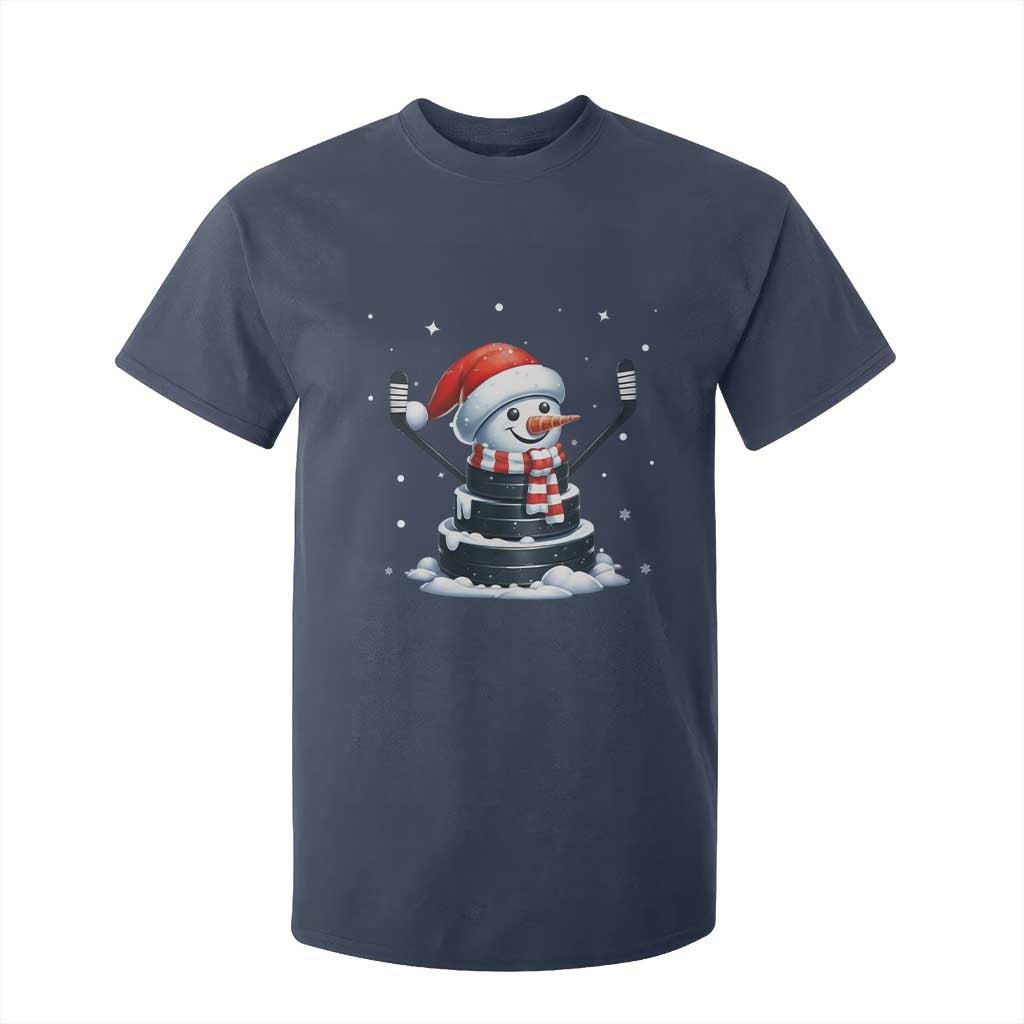 Hockey Puck Snowman T Shirt For Kid Funny Holiday Christmas Gift TS12 Navy Print Your Wear
