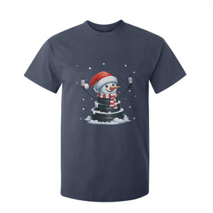 Hockey Puck Snowman T Shirt For Kid Funny Holiday Christmas Gift TS12 Navy Print Your Wear