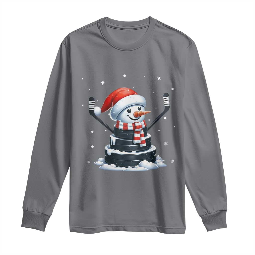 Hockey Puck Snowman Long Sleeve Shirt Funny Holiday Christmas Gift TS12 Charcoal Print Your Wear