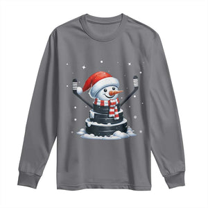 Hockey Puck Snowman Long Sleeve Shirt Funny Holiday Christmas Gift TS12 Charcoal Print Your Wear