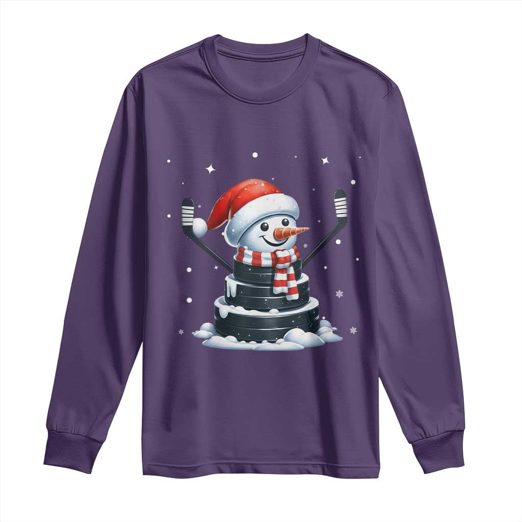 Hockey Puck Snowman Long Sleeve Shirt Funny Holiday Christmas Gift TS12 Purple Print Your Wear
