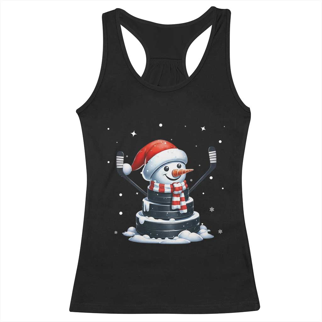 Hockey Puck Snowman Racerback Tank Top Funny Holiday Christmas Gift TS12 Black Print Your Wear