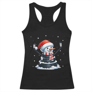 Hockey Puck Snowman Racerback Tank Top Funny Holiday Christmas Gift TS12 Black Print Your Wear