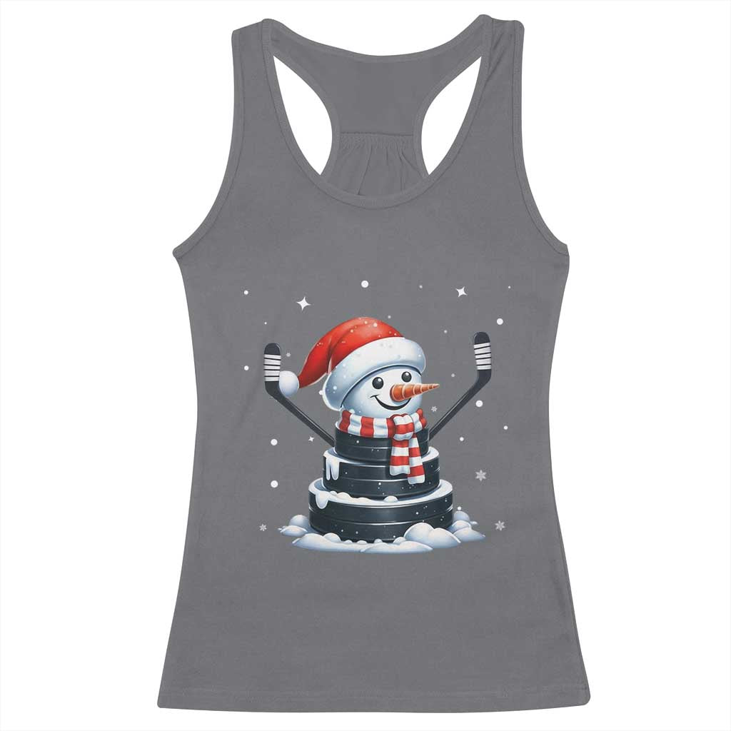 Hockey Puck Snowman Racerback Tank Top Funny Holiday Christmas Gift TS12 Charcoal Print Your Wear