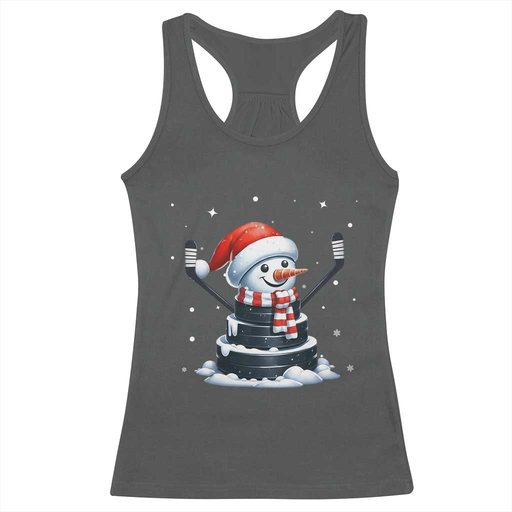 Hockey Puck Snowman Racerback Tank Top Funny Holiday Christmas Gift TS12 Dark Heather Print Your Wear