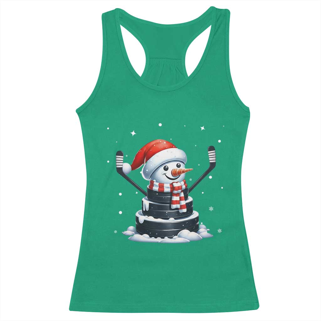Hockey Puck Snowman Racerback Tank Top Funny Holiday Christmas Gift TS12 Irish Green Print Your Wear