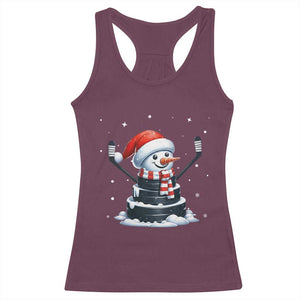 Hockey Puck Snowman Racerback Tank Top Funny Holiday Christmas Gift TS12 Maroon Print Your Wear