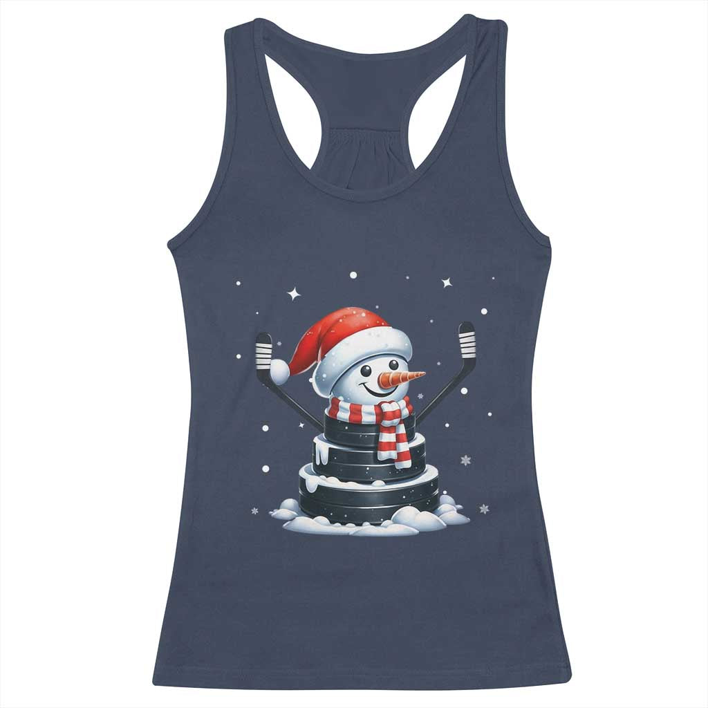 Hockey Puck Snowman Racerback Tank Top Funny Holiday Christmas Gift TS12 Navy Print Your Wear