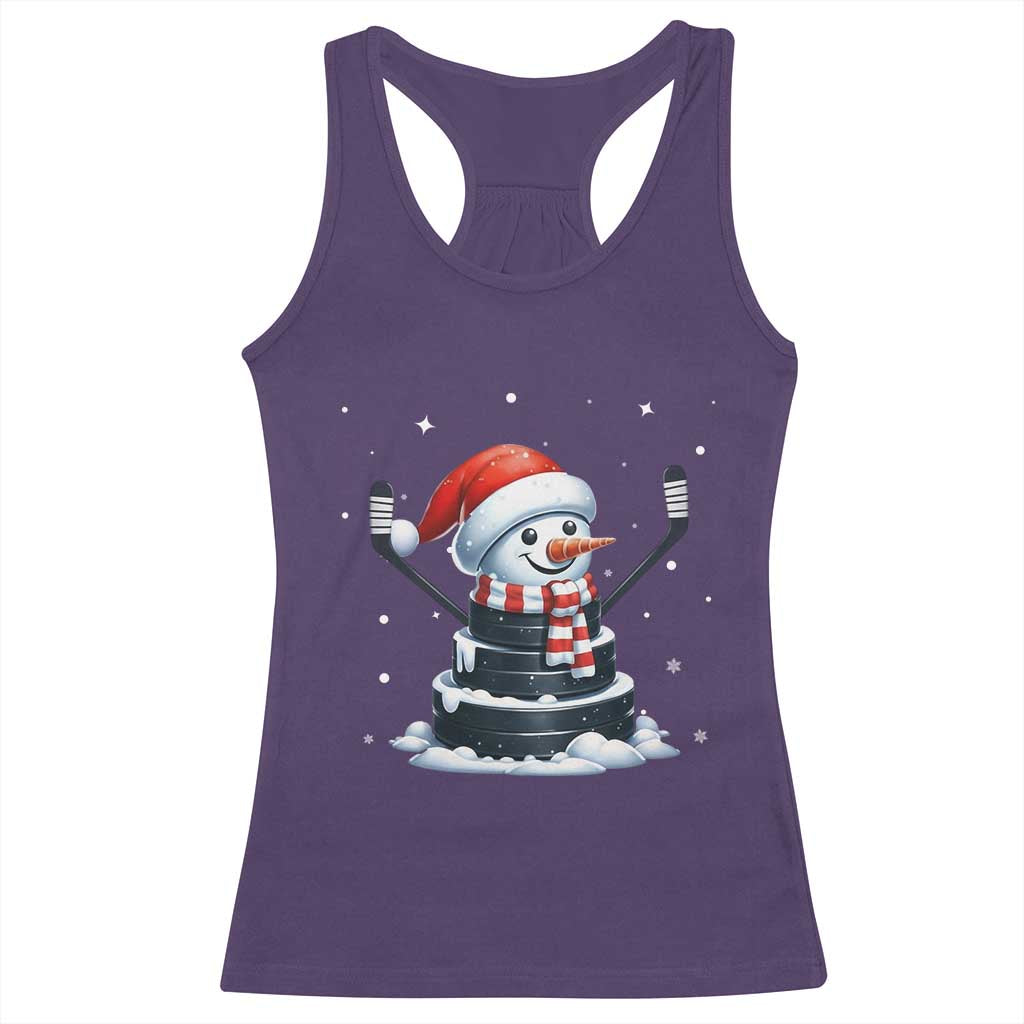 Hockey Puck Snowman Racerback Tank Top Funny Holiday Christmas Gift TS12 Purple Print Your Wear