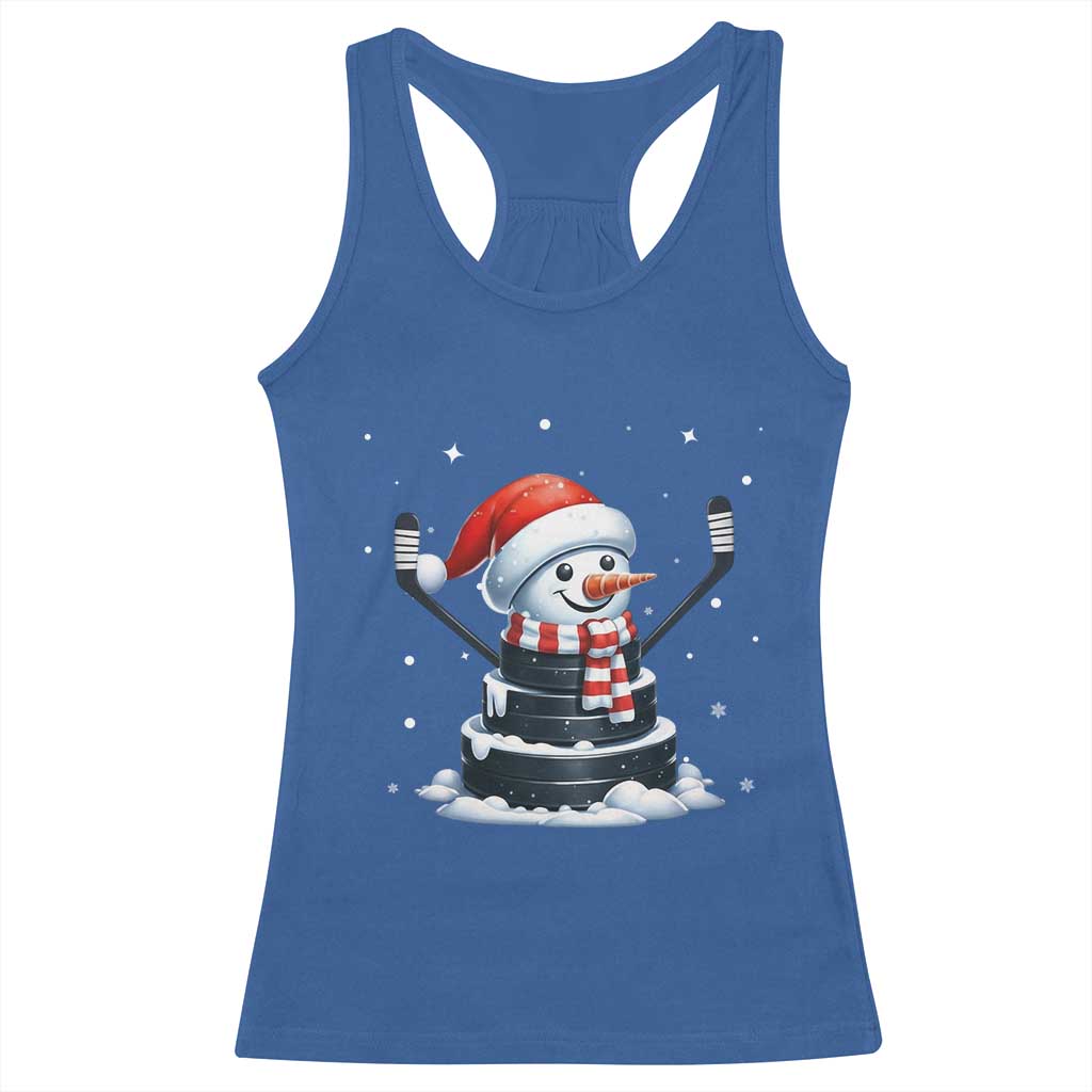 Hockey Puck Snowman Racerback Tank Top Funny Holiday Christmas Gift TS12 Royal Blue Print Your Wear