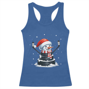 Hockey Puck Snowman Racerback Tank Top Funny Holiday Christmas Gift TS12 Royal Blue Print Your Wear