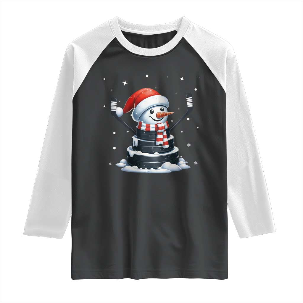 Hockey Puck Snowman Raglan Shirt Funny Holiday Christmas Gift TS12 Black White Print Your Wear