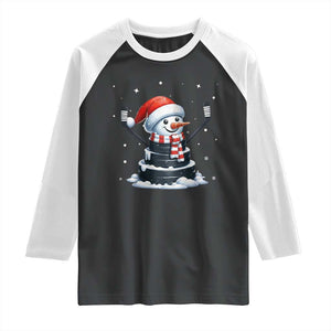 Hockey Puck Snowman Raglan Shirt Funny Holiday Christmas Gift TS12 Black White Print Your Wear