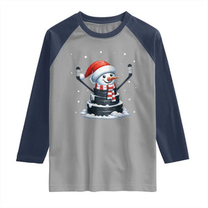 Hockey Puck Snowman Raglan Shirt Funny Holiday Christmas Gift TS12 Sport Gray Navy Print Your Wear