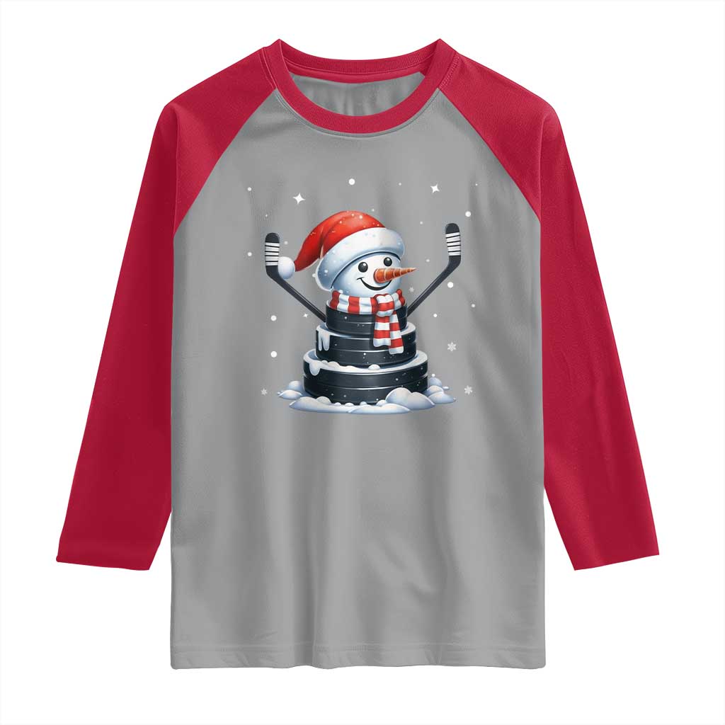 Hockey Puck Snowman Raglan Shirt Funny Holiday Christmas Gift TS12 Sport Gray Red Print Your Wear