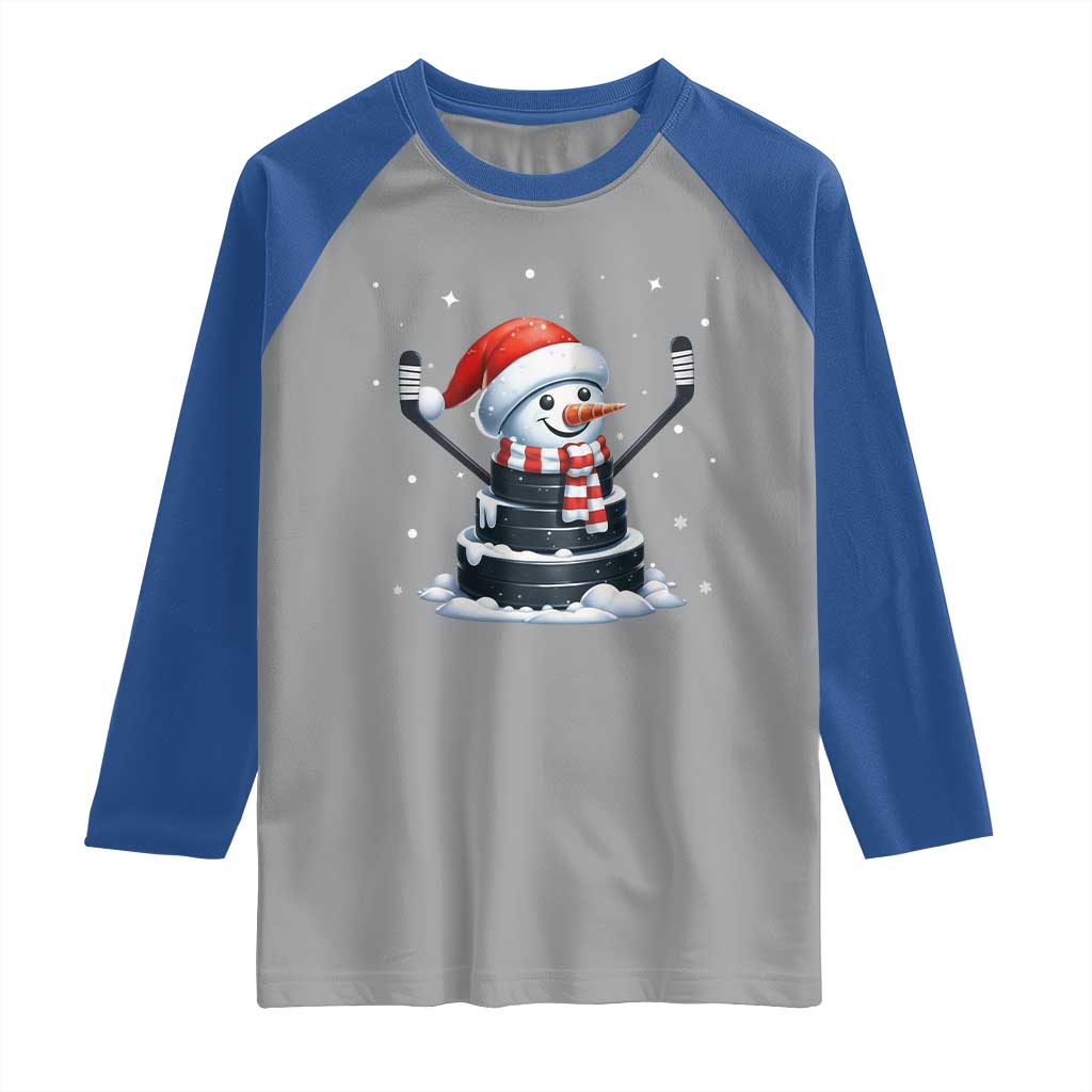 Hockey Puck Snowman Raglan Shirt Funny Holiday Christmas Gift TS12 Sport Gray Royal Print Your Wear