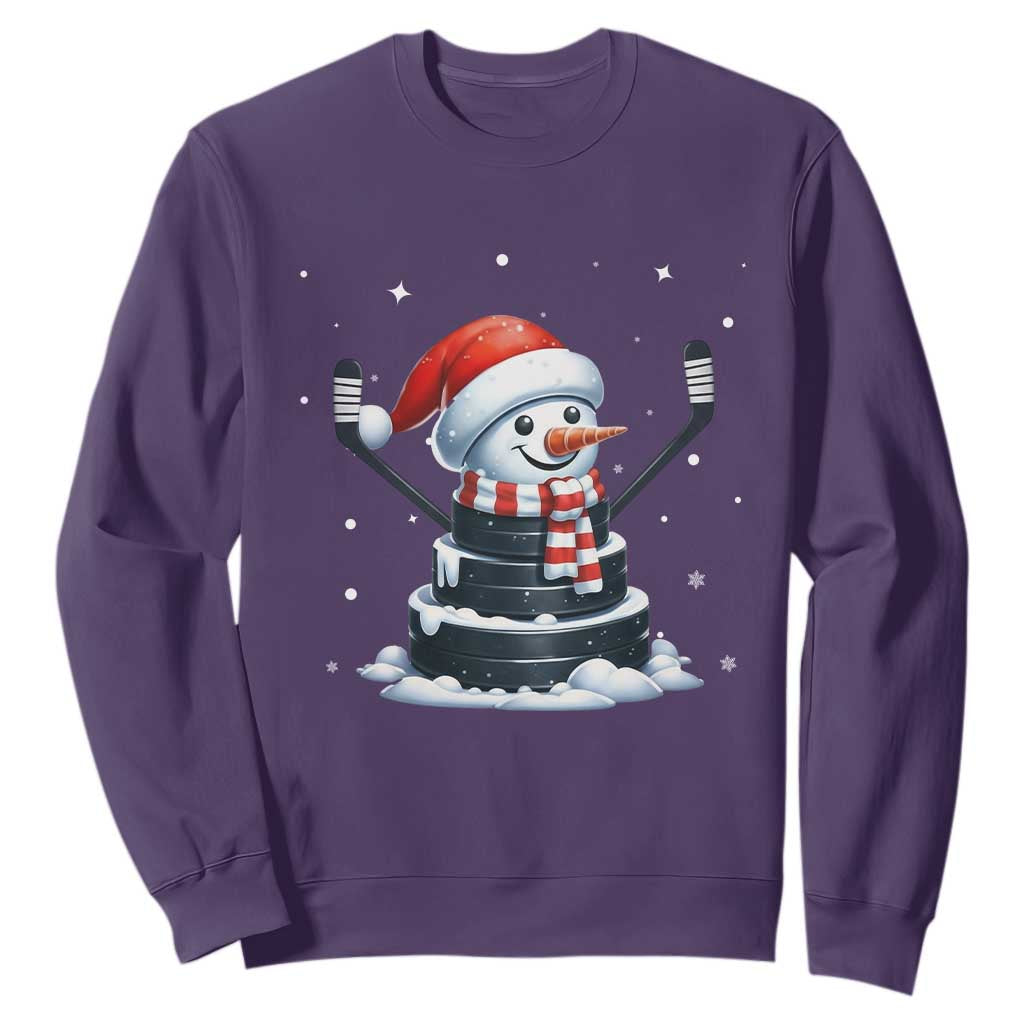 Hockey Puck Snowman Sweatshirt Funny Holiday Christmas Gift TS12 Purple Print Your Wear