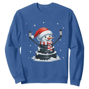 Hockey Puck Snowman Sweatshirt Funny Holiday Christmas Gift TS12 Royal Blue Print Your Wear