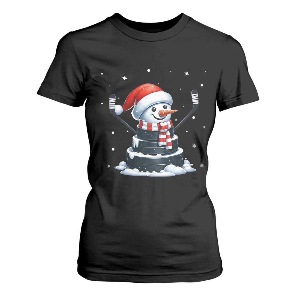 Hockey Puck Snowman T Shirt For Women Funny Holiday Christmas Gift TS12 Black Print Your Wear