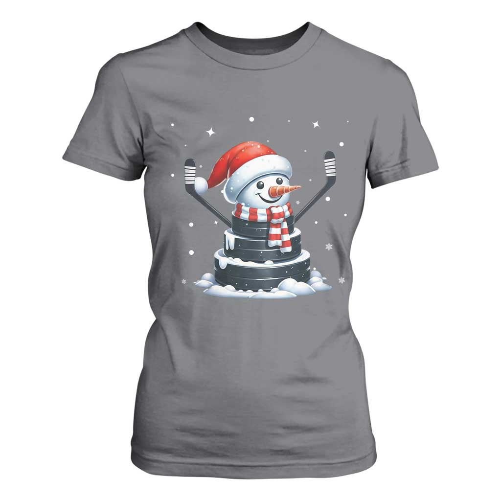 Hockey Puck Snowman T Shirt For Women Funny Holiday Christmas Gift TS12 Charcoal Print Your Wear