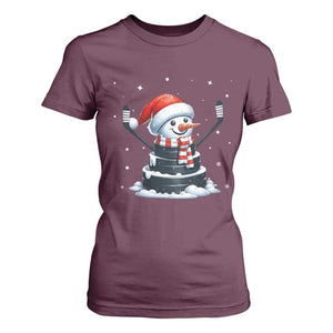 Hockey Puck Snowman T Shirt For Women Funny Holiday Christmas Gift TS12 Maroon Print Your Wear
