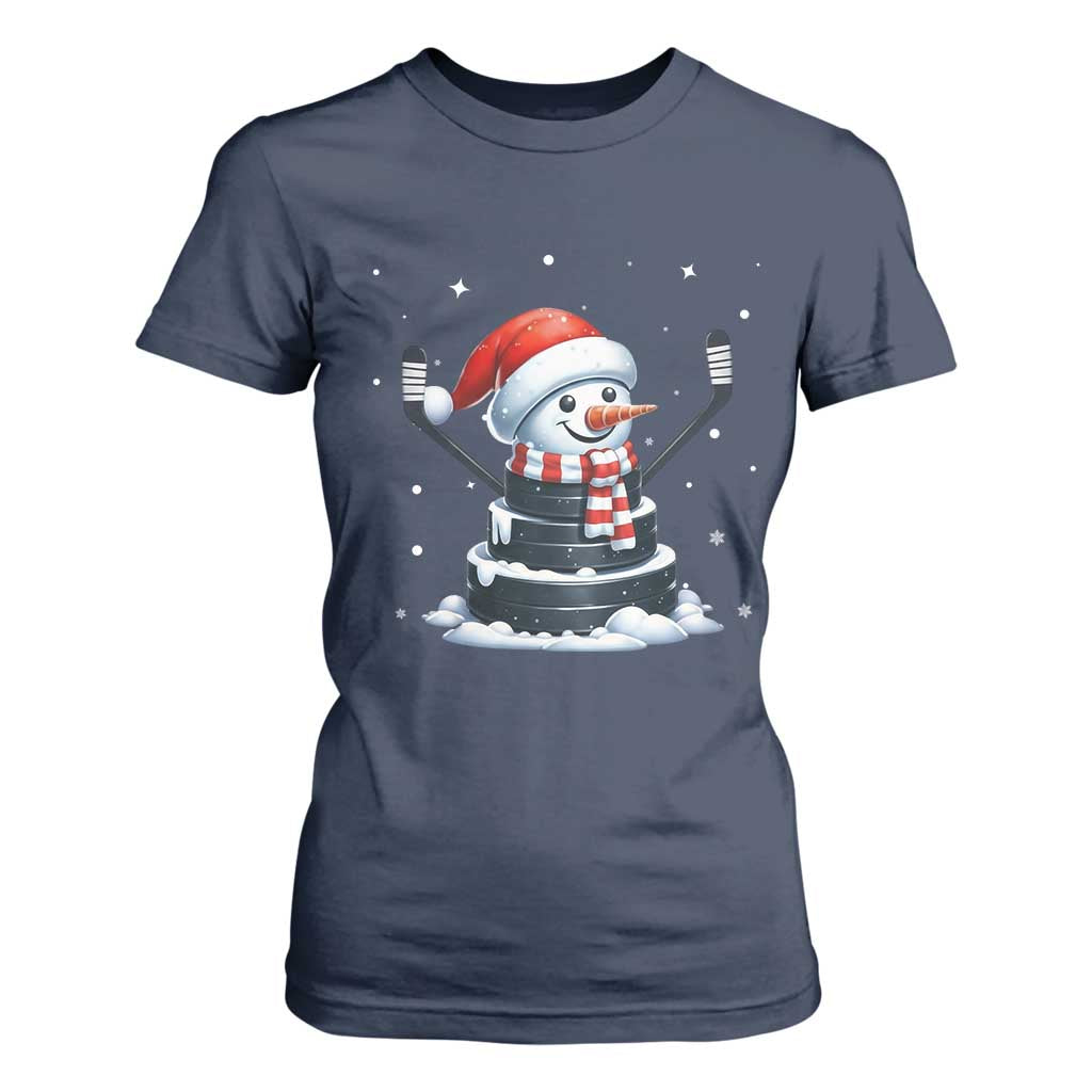 Hockey Puck Snowman T Shirt For Women Funny Holiday Christmas Gift TS12 Navy Print Your Wear